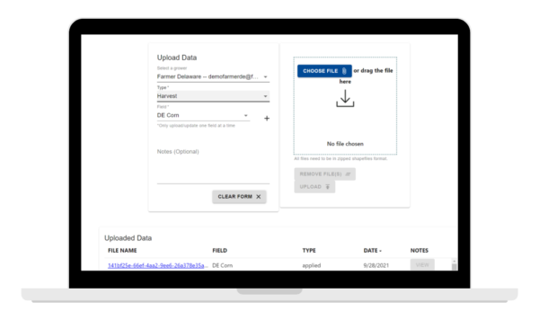 INvision screen to upload data